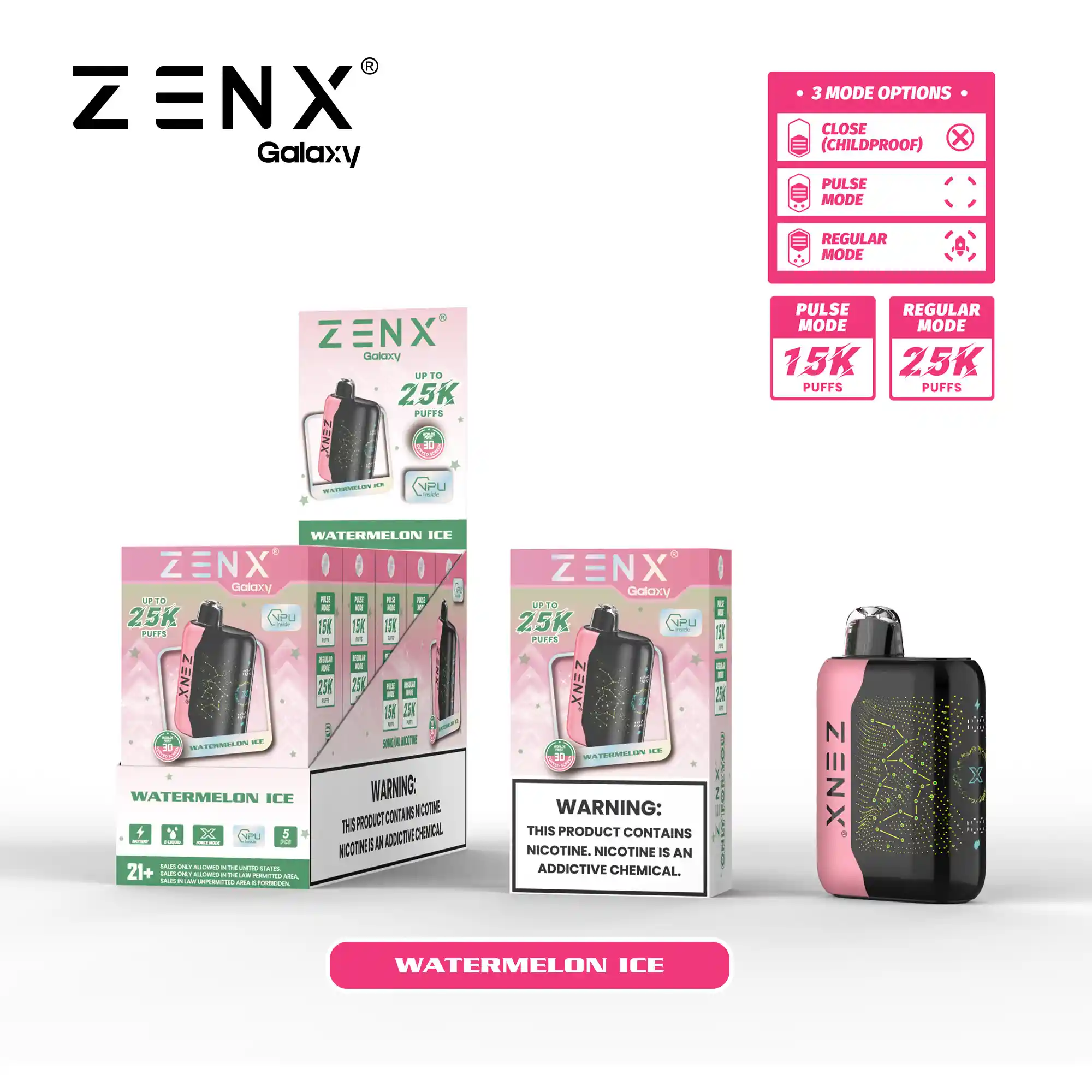 Wholesale - ZENX GalaxY Pulse X 25k Disposable Vape - Watermelon Ice Vape - zenxvape.us