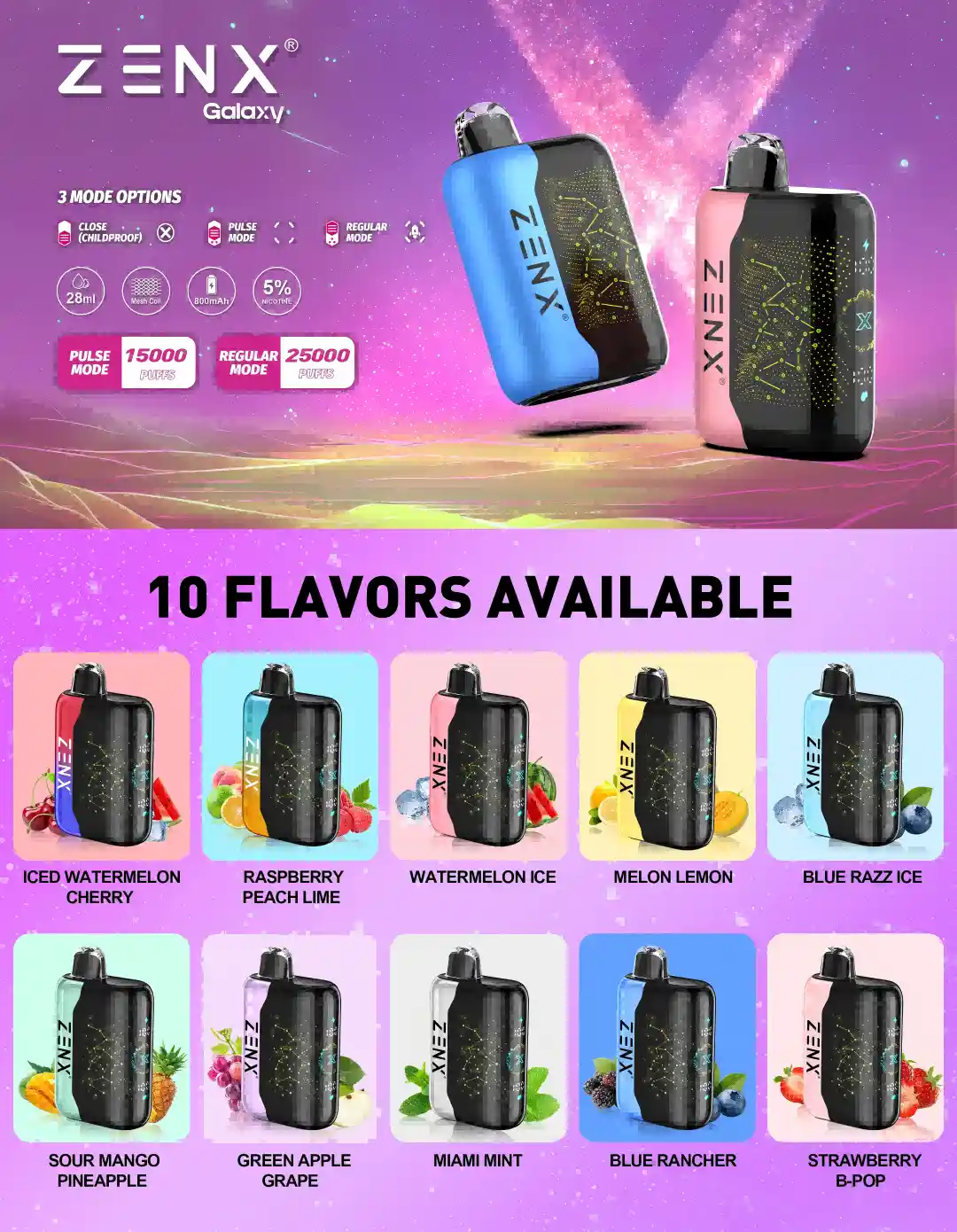 ZENX GALAXY Pulse X 25K Disposable Vape - zenxvape.us