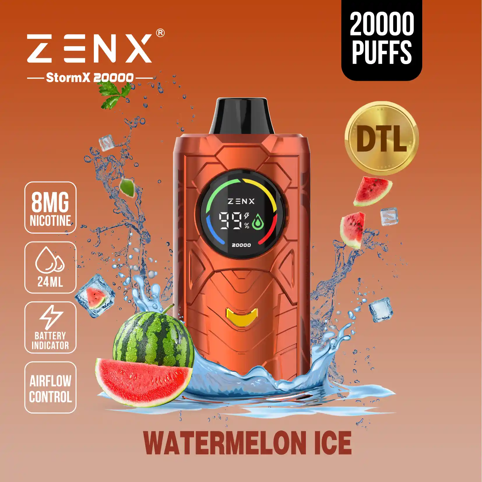 ZENX StormX DTL 20K Disposable Vape - Watermelon Ice Vape - zenxvape.us