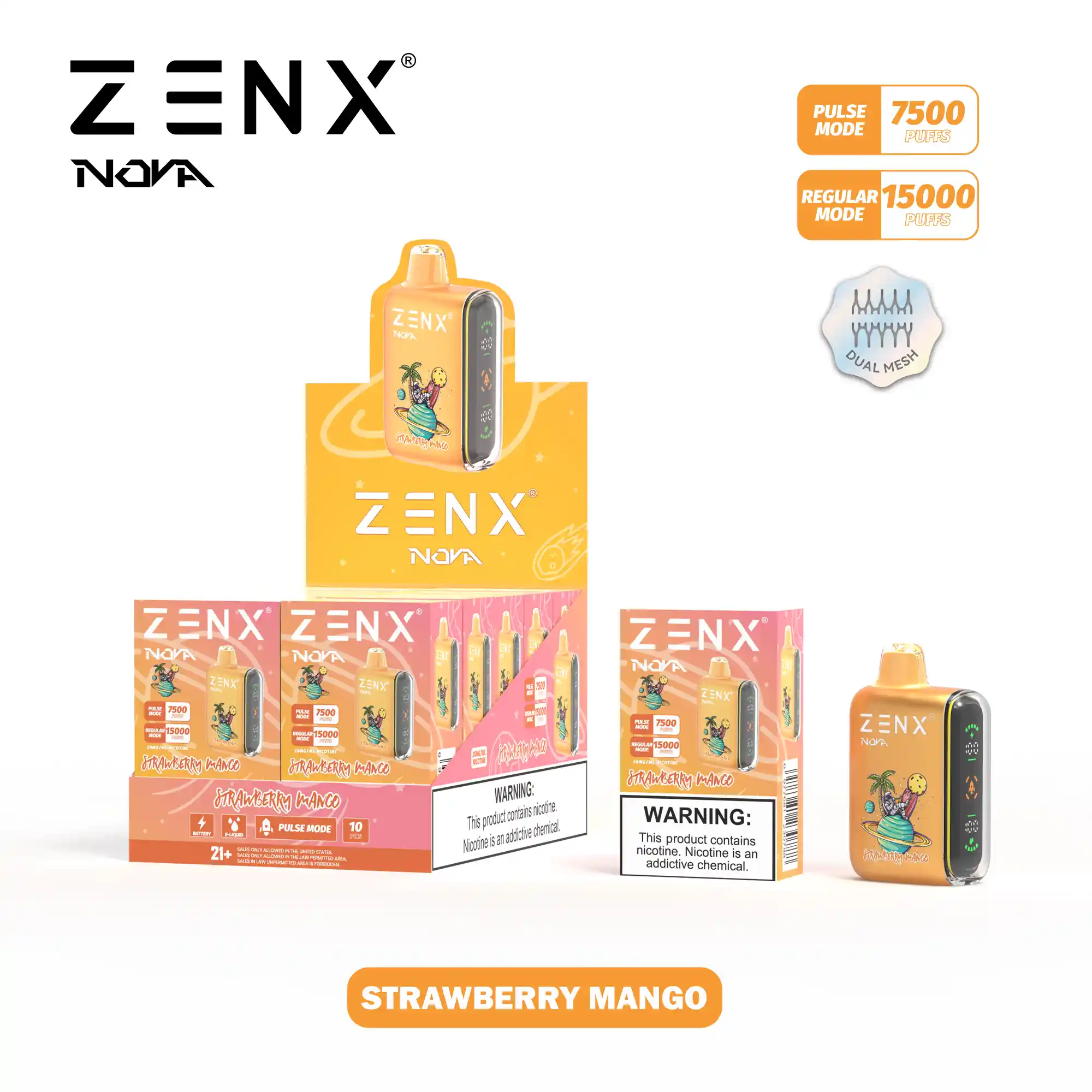 Wholesale - ZENX Nova Pulse 15K Disposable Vape - Strawberry Mango Vape - zenxvape.us