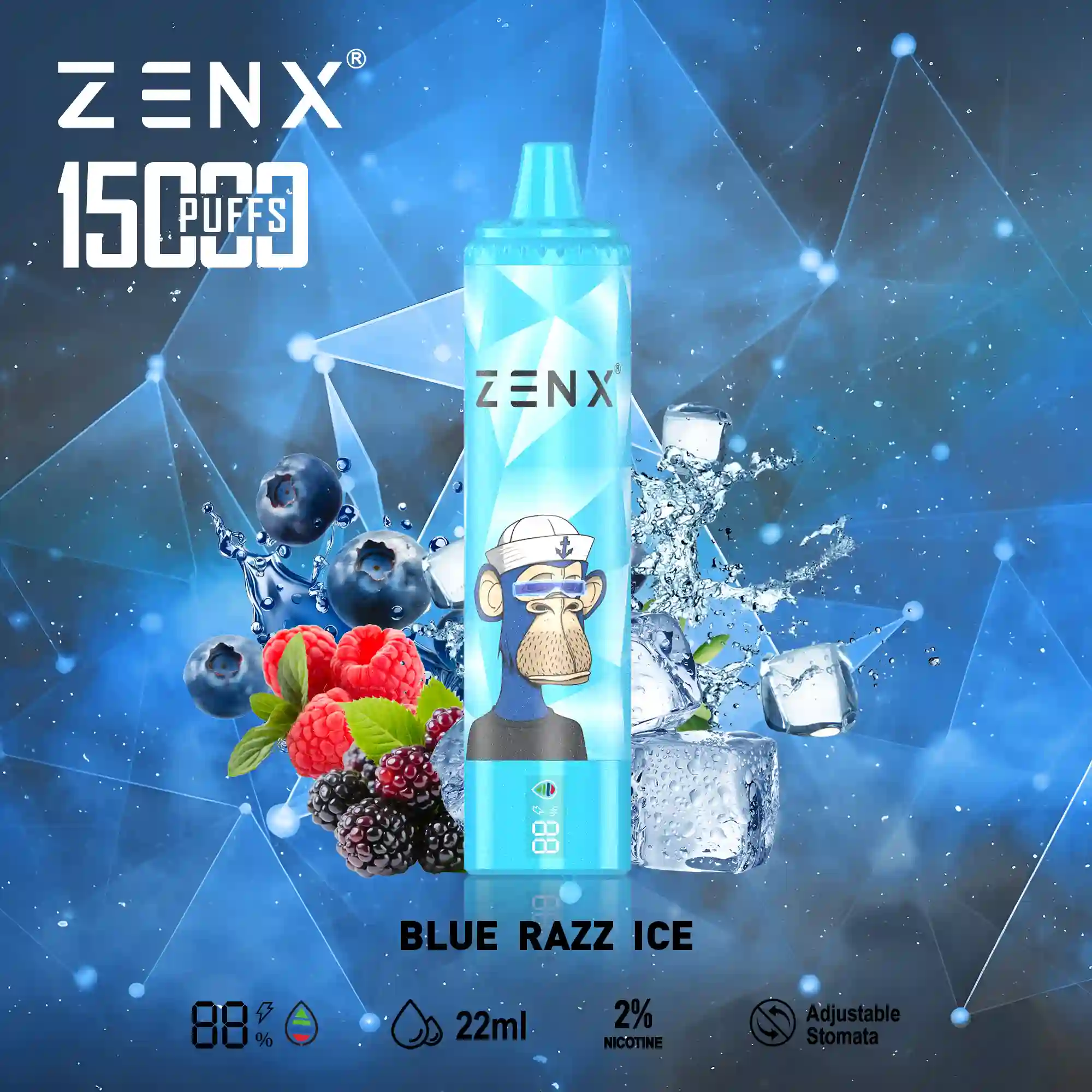 ZENX NFT Randm Tornado 15000 Puffs 15K Wegwerp Vape - Blue Razz Ice - zenx.nl