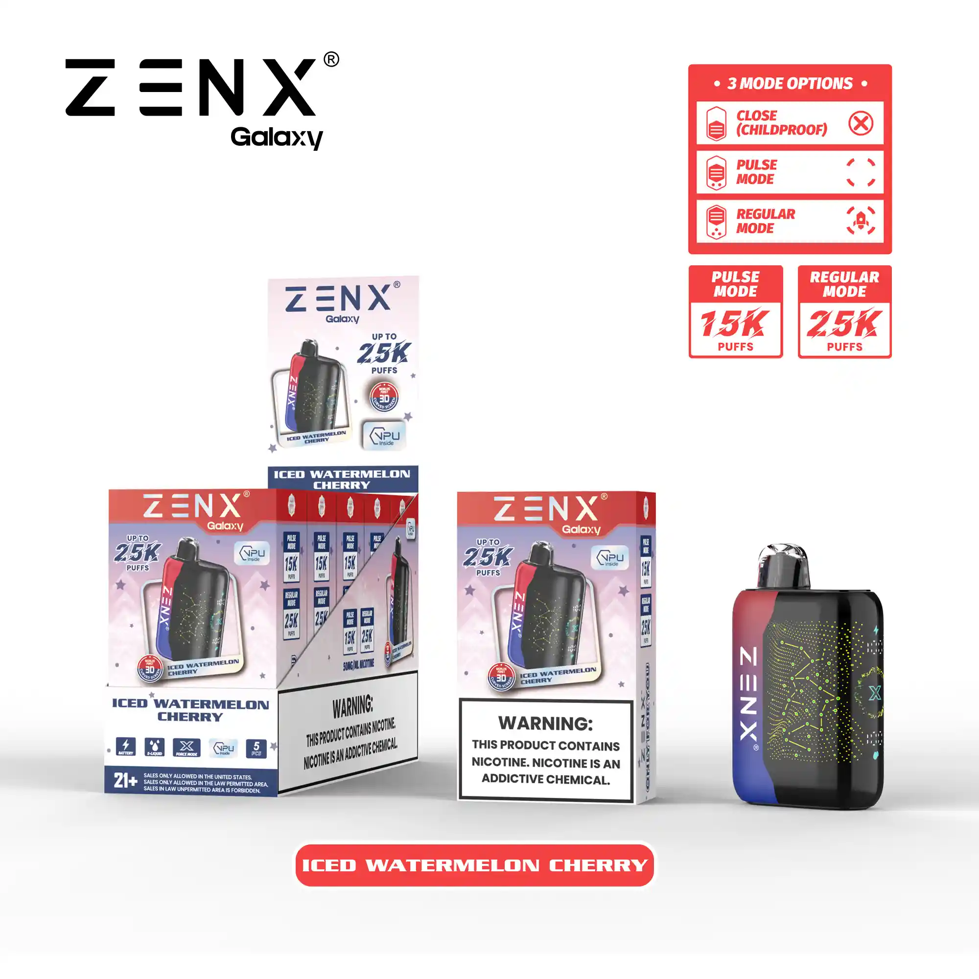 Wholesale - ZENX GalaxY Pulse X 25k Disposable Vape - Iced Watermelon Cherry Vape - zenxvape.us