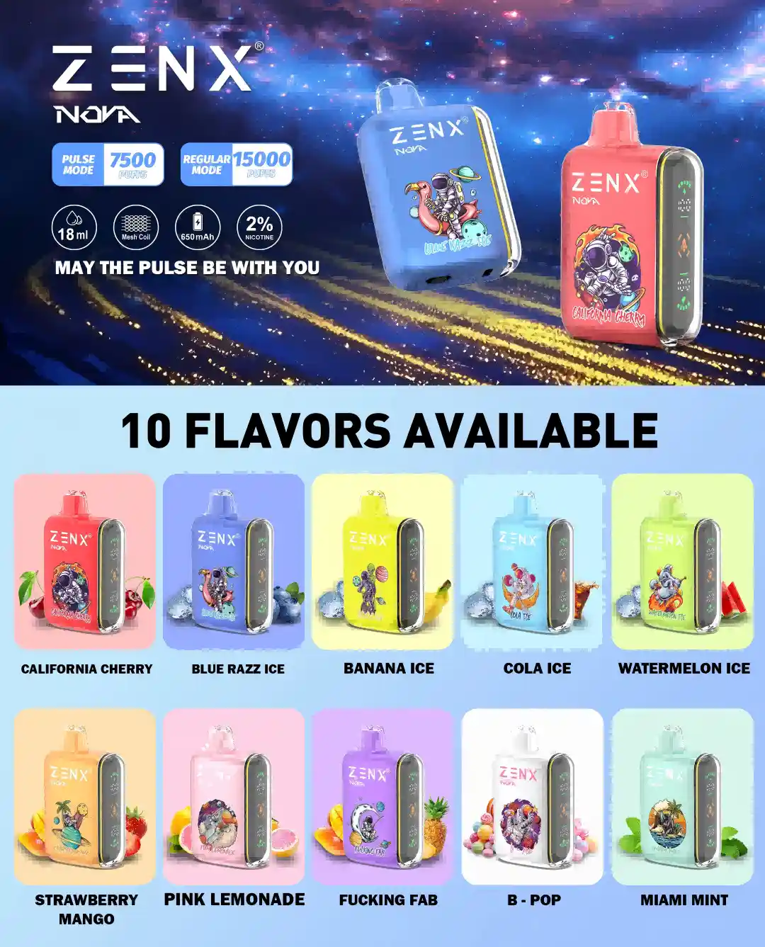 ZENX Nova Pulse 15000 Z&uuml;ge 15K Einweg Vape - zenxvape.de