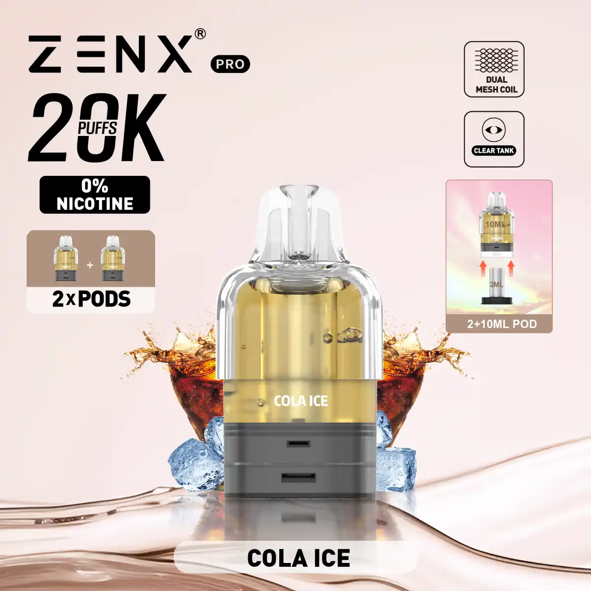 ZENX Pro Prefilled Pods(0mg Nicotinevrije) - Cola ice Vape Pod - zenx.nl