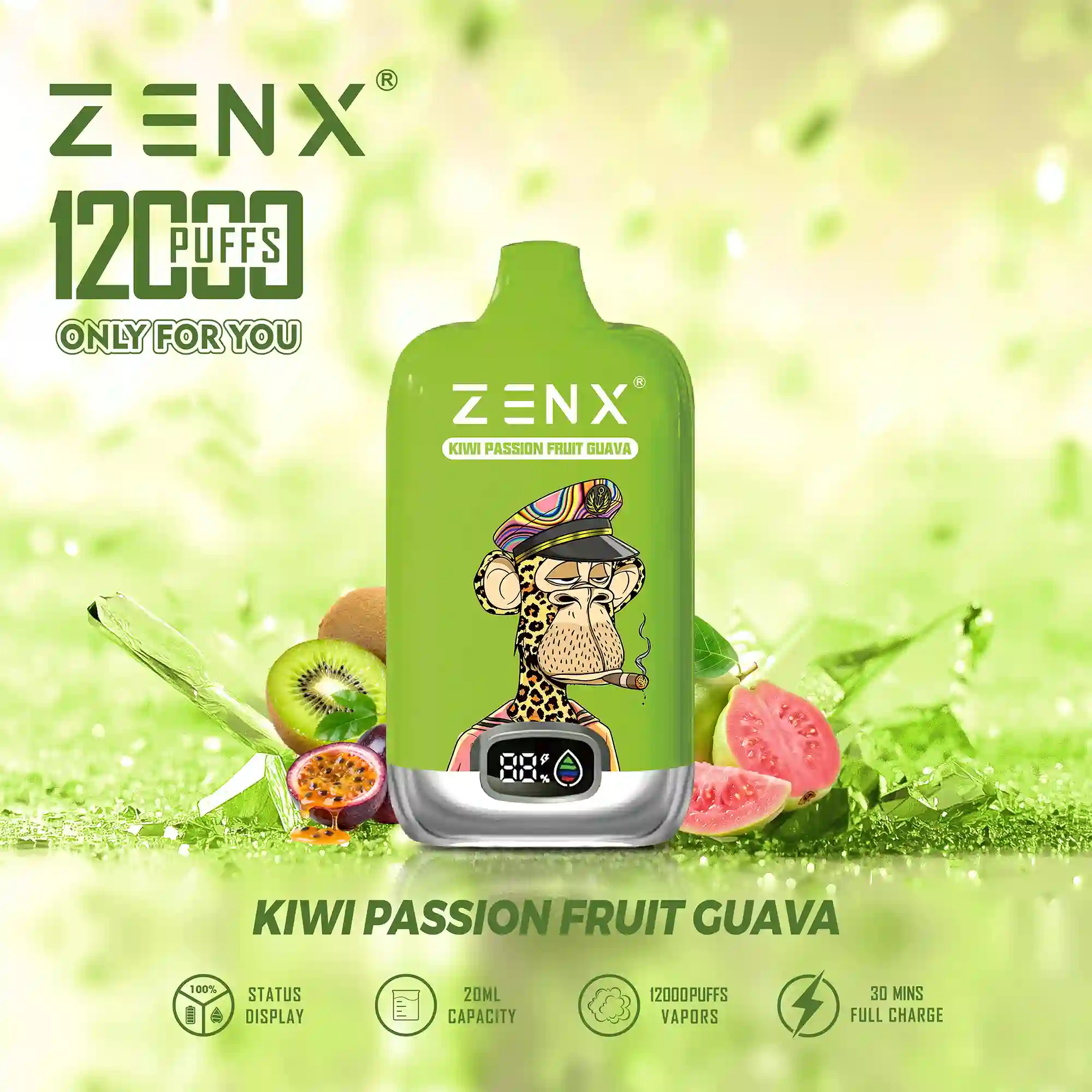 ZENX NFT Digital Box 12000 Puffs 12K Einweg Vape Pod - Kiwi Passion Fruit Guava Vape - zenxvape.de