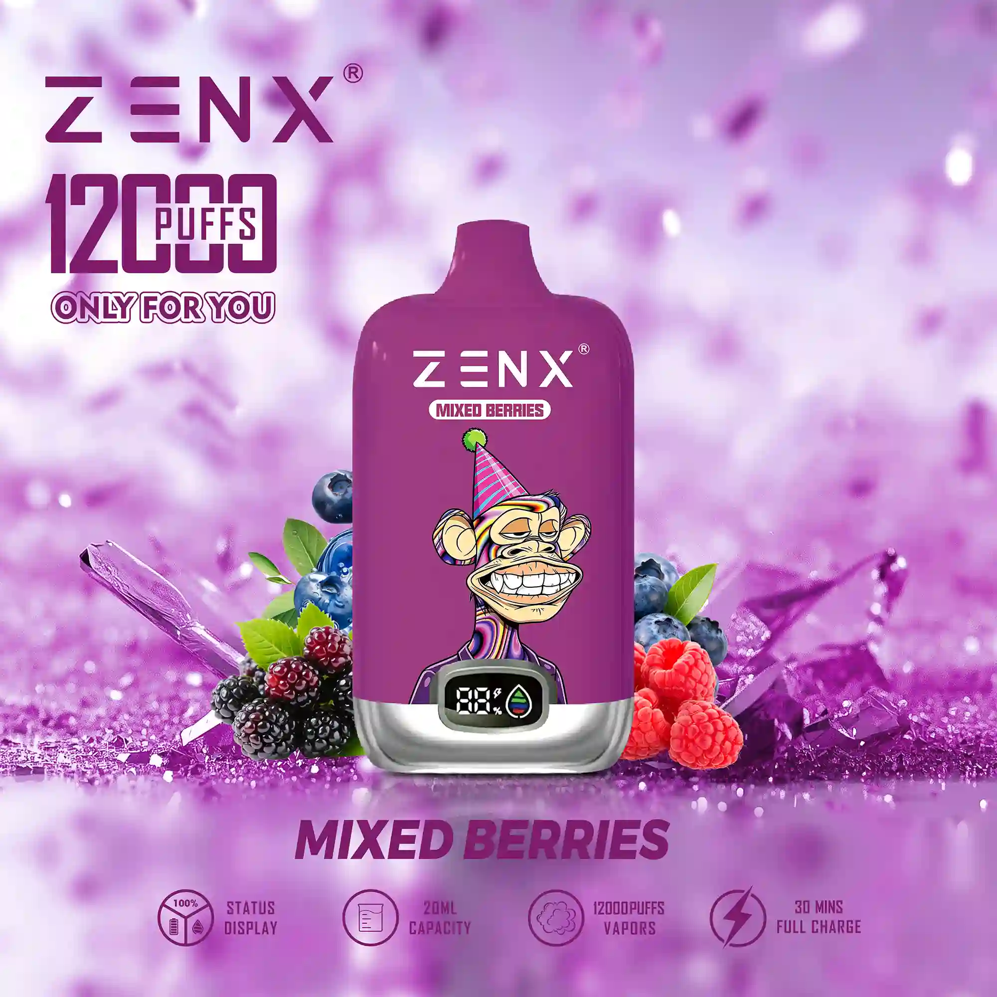 ZENX NFT Digital Box 12000 Puffs 12K Einweg Vape Pod - Mixed Berries Vape - zenxvape.de