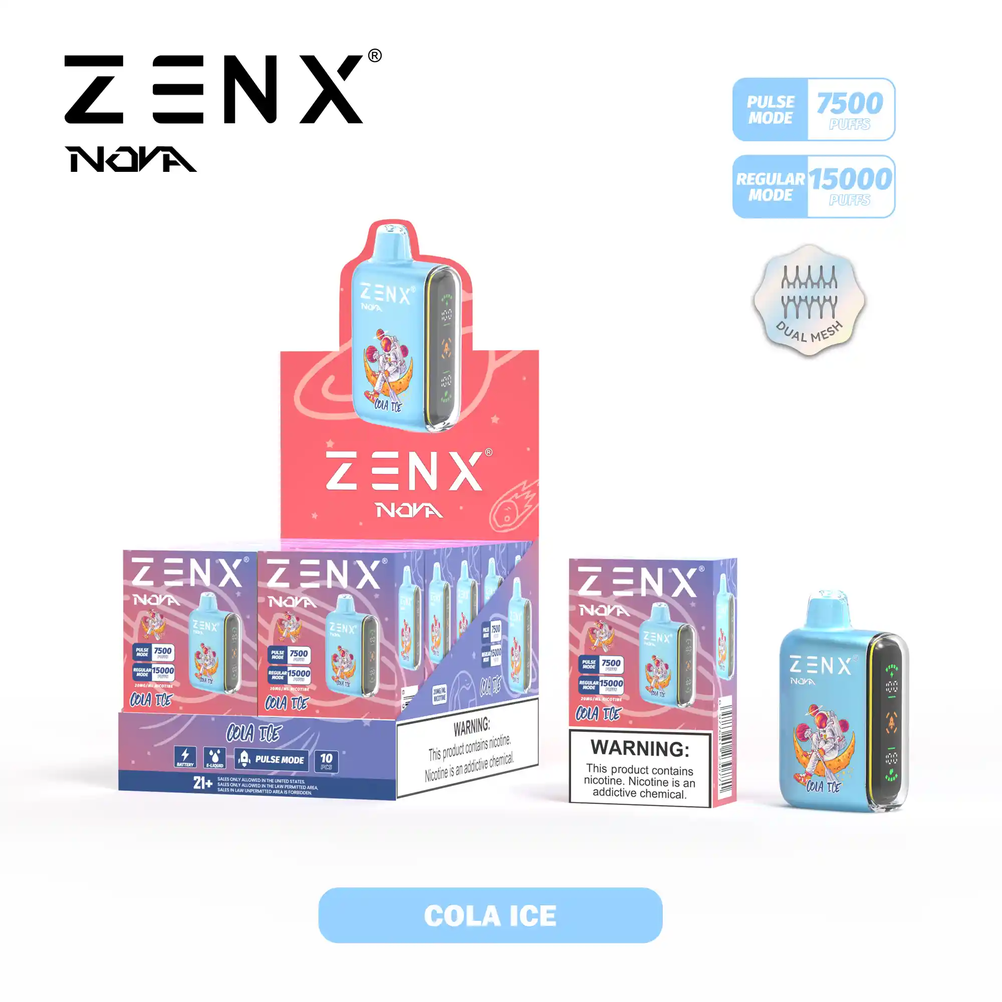 Wholesale - ZENX Nova Pulse 15K Disposable Vape - Cola Ice Vape - zenxvape.us