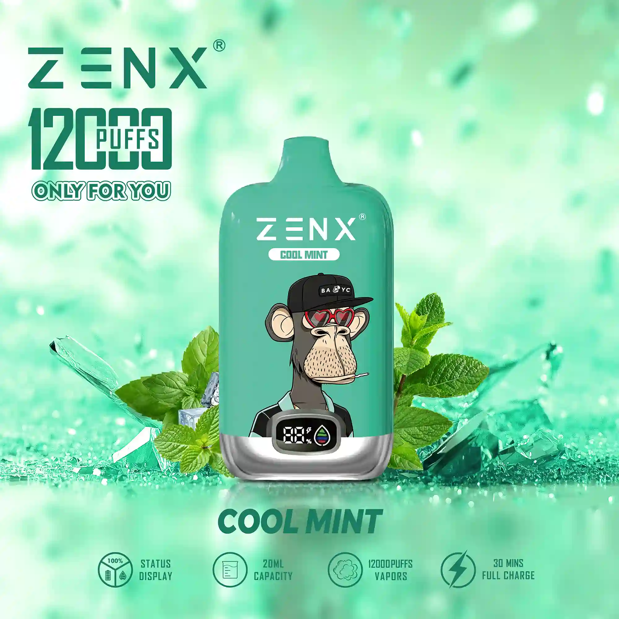 ZENX NFT Digital Box 12000 Puffs 12K Einweg Vape Pod - Cool Mint Vape - zenxvape.de