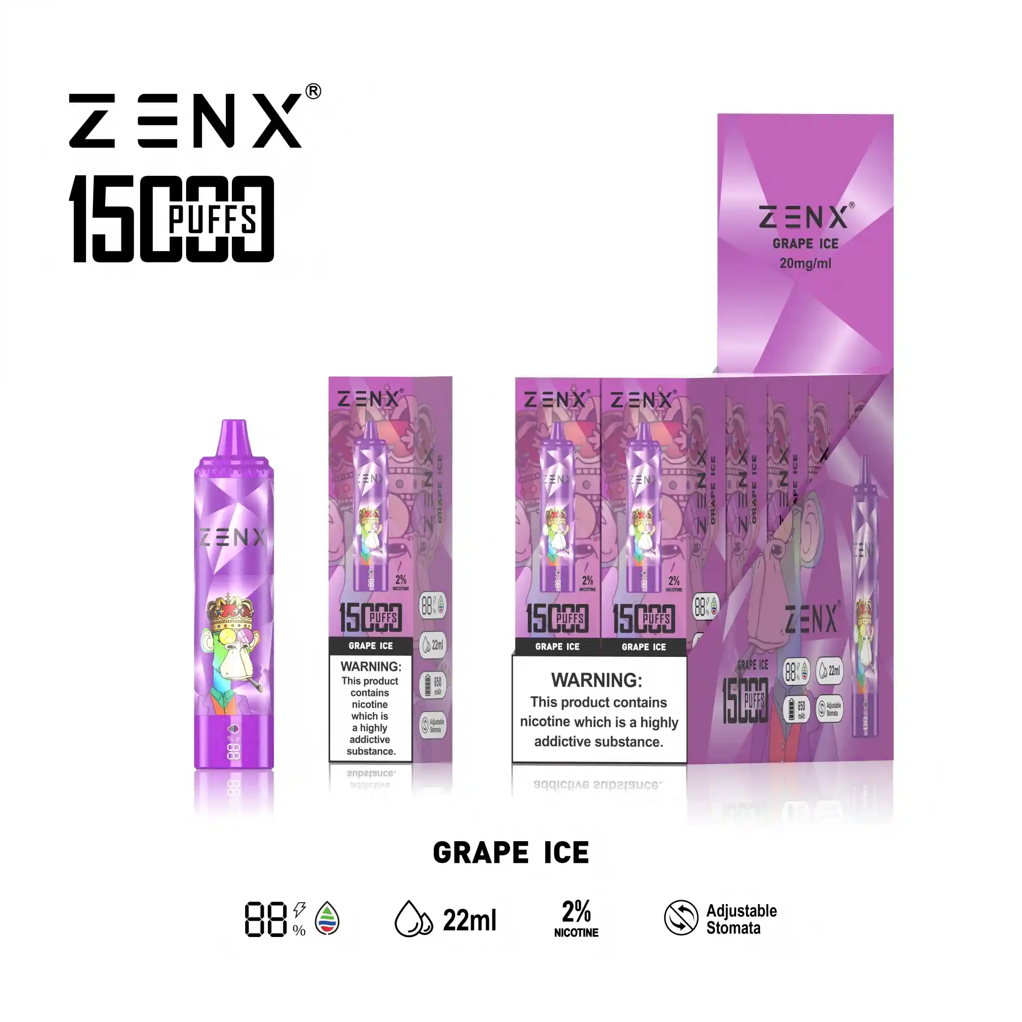 Wholesale - ZENX NFT RandM Tornado 15K Disposable Vape - Grape Ice Vape - zenxvape.us
