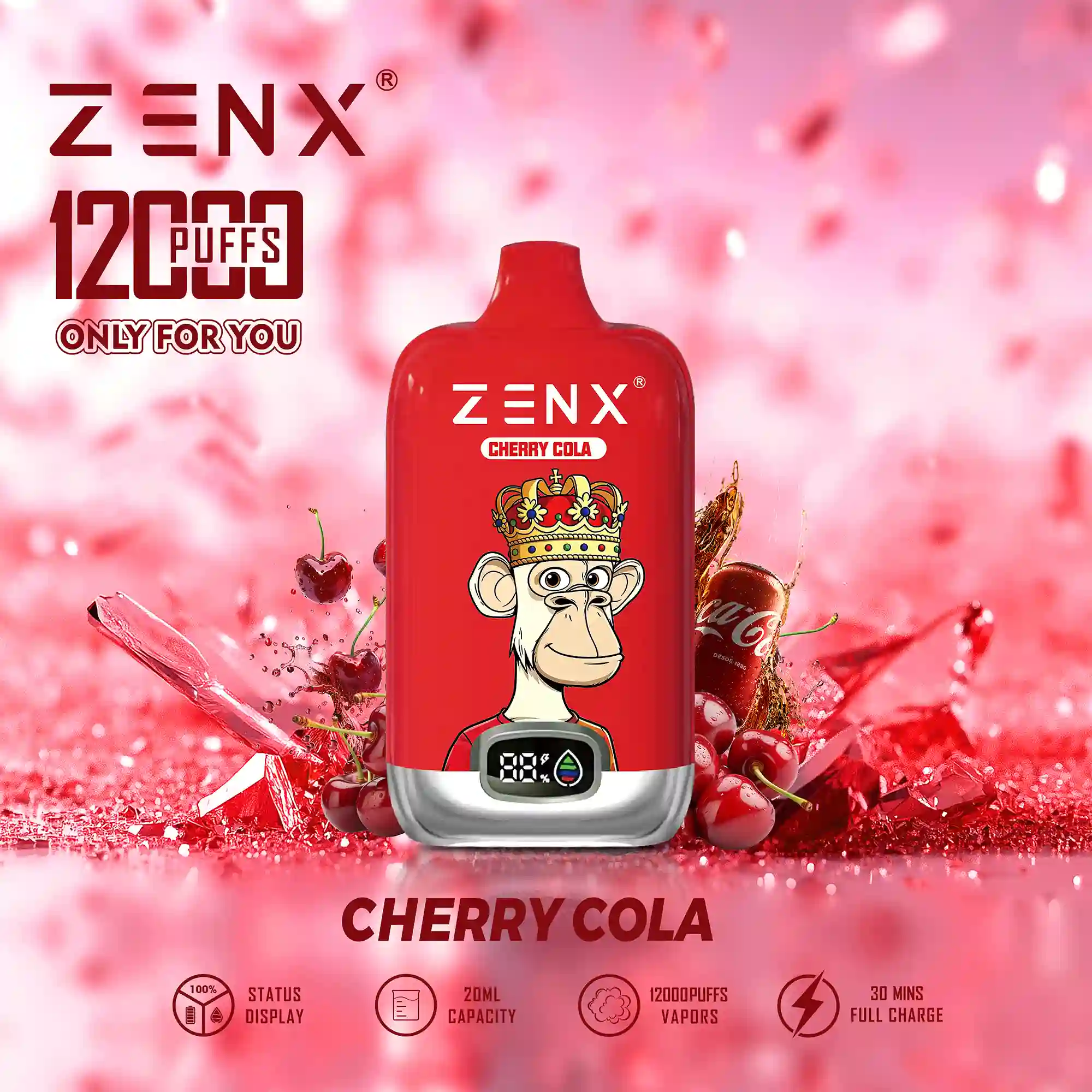 ZENX NFT Digital Box 12000 Puffs 12K Einweg Vape Pod - Cherry Cola Vape - zenxvape.de