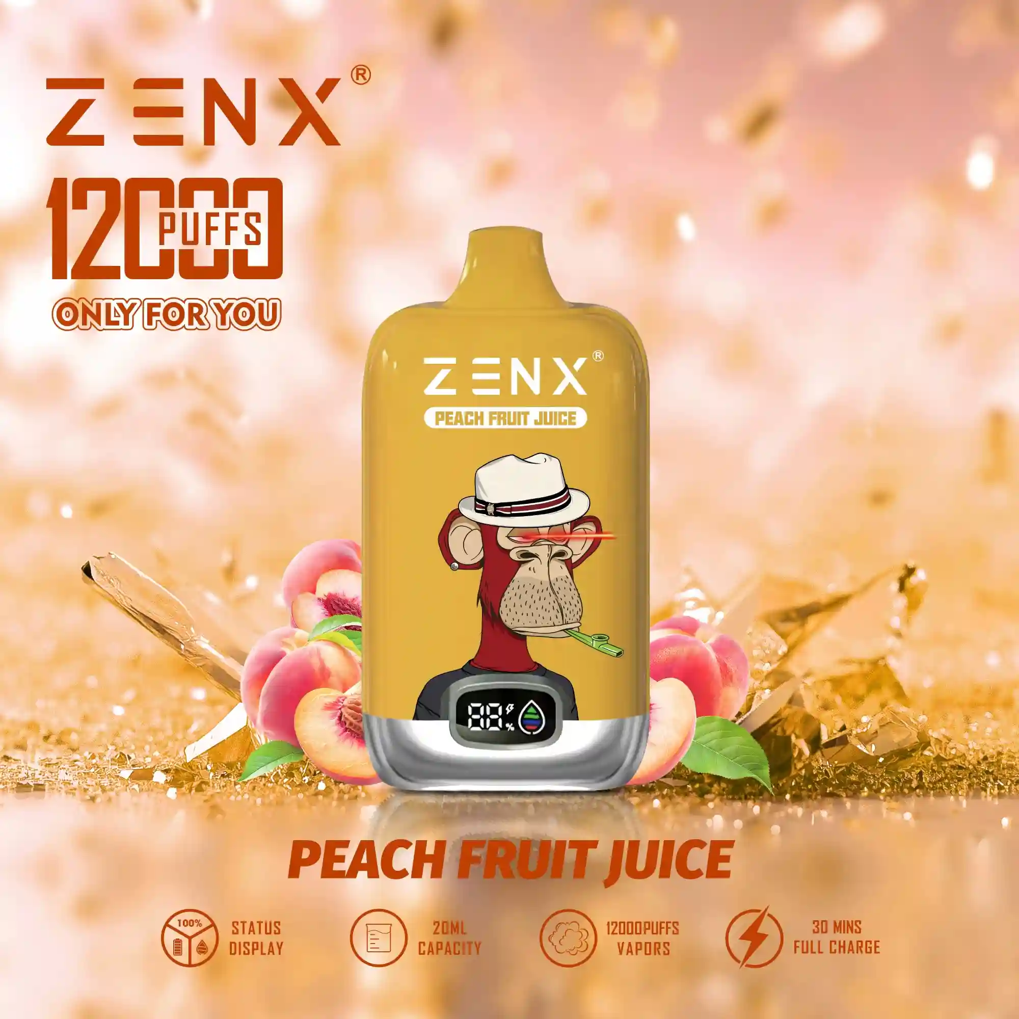 ZENX NFT Digital Box 12000 Puffs 12K Einweg Vape Pod - Peach Fruit Juice Vape - zenxvape.de