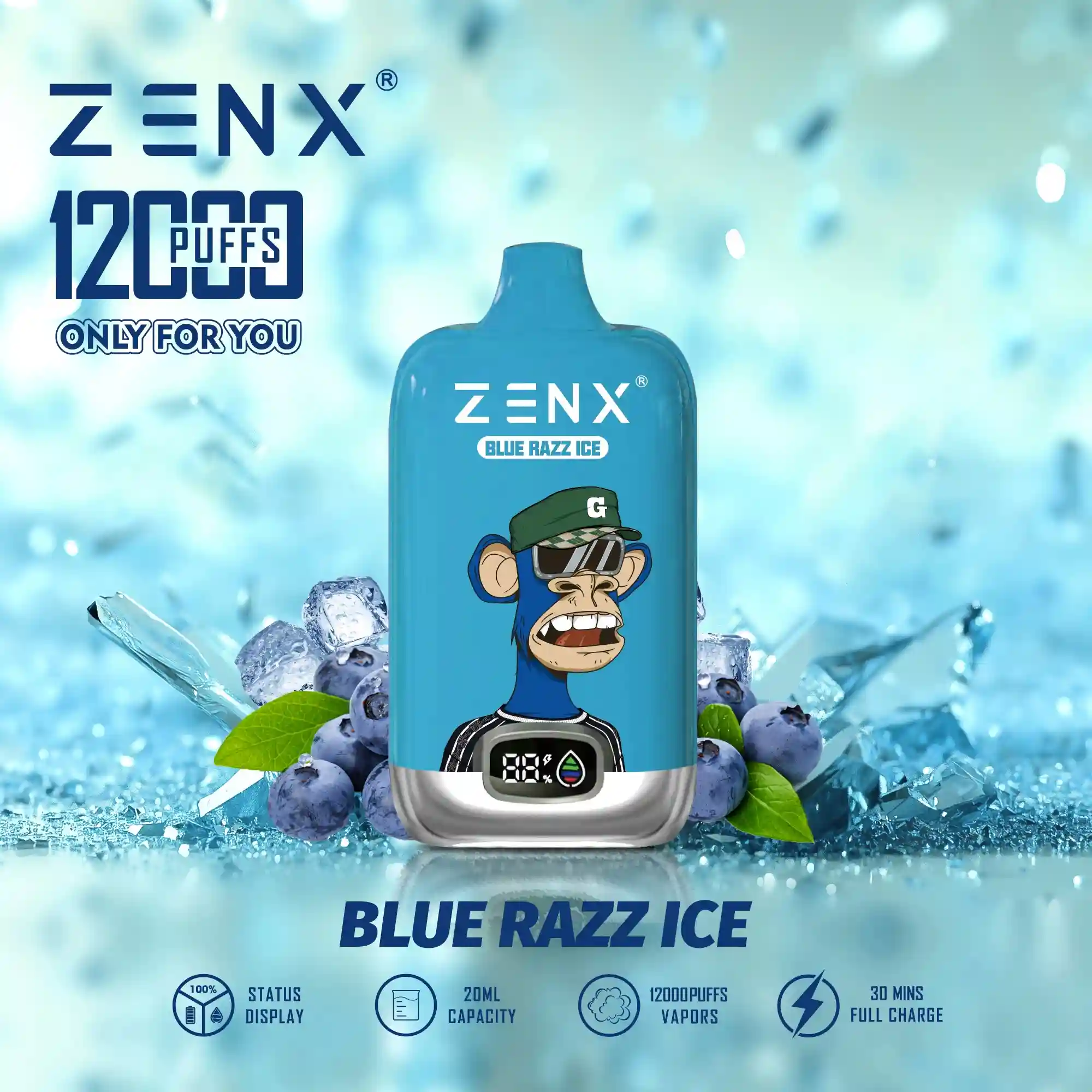 ZENX NFT Digital Box 12000 Puffs 12K Einweg Vape Pod - Blue Razz Ice Vape - zenxvape.de