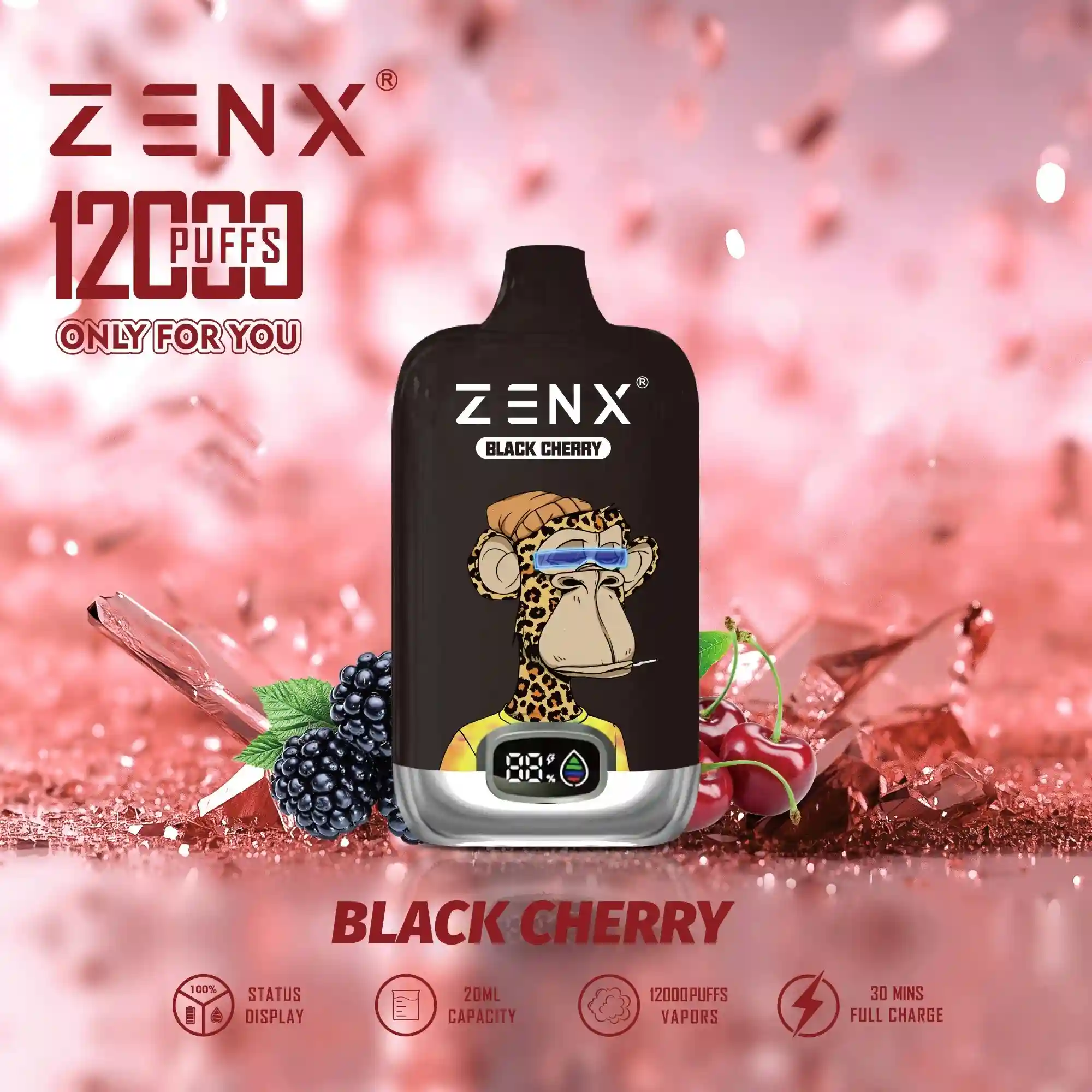 ZENX NFT Digital Box 12000 Puffs 12K Einweg Vape Pod - Black Cherry Vape - zenxvape.de