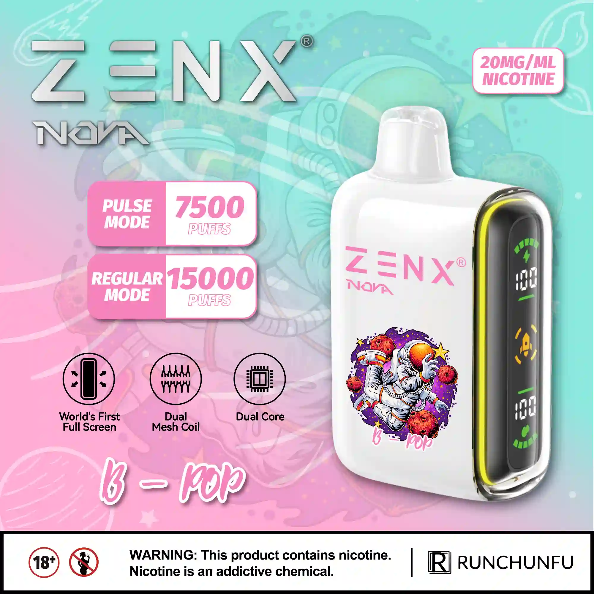 ZENX Nova Pulse 15000 Puffs Disposable Vape (5% Nicotine)