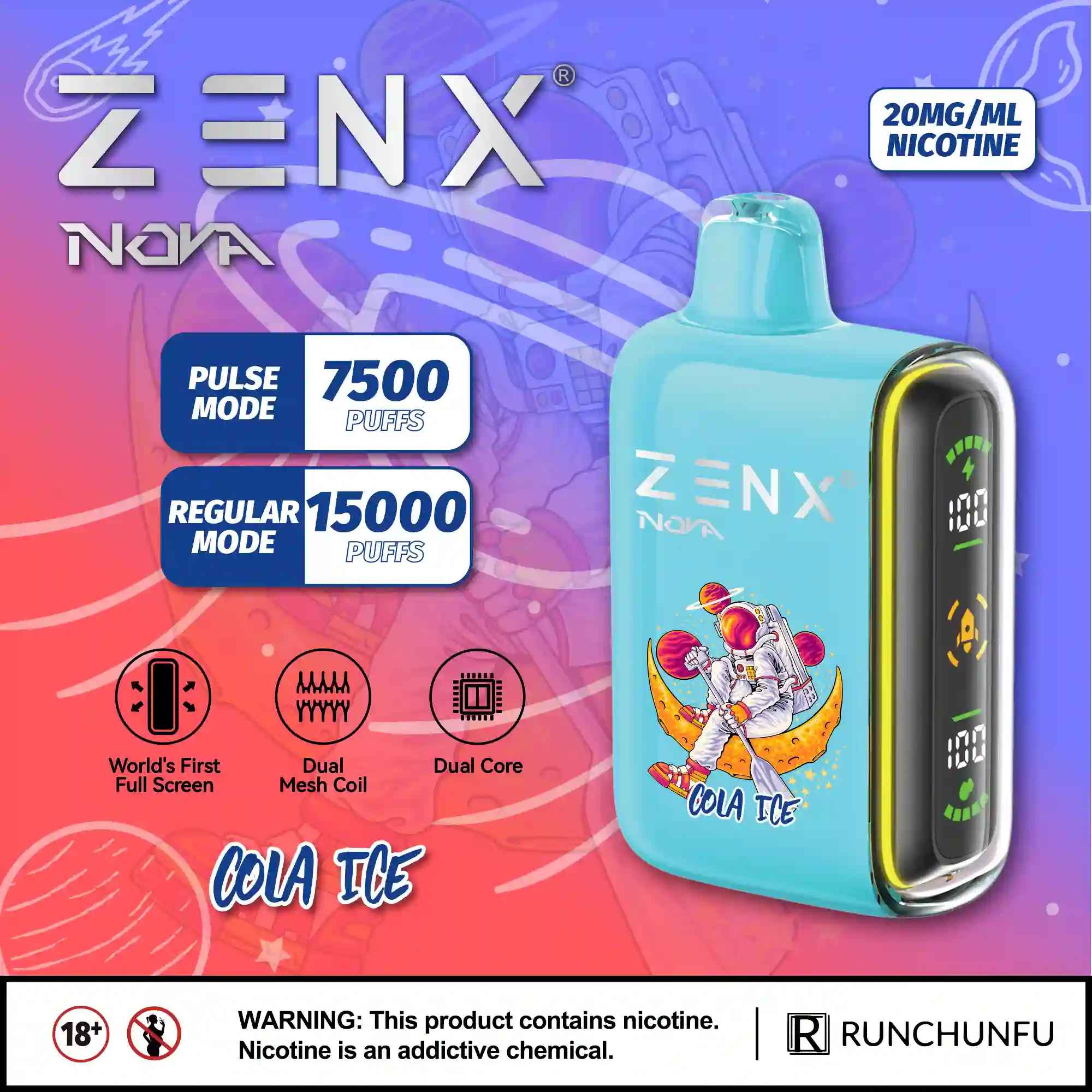 ZENX Nova Pulse 15000 Puffs Disposable Vape (5% Nicotine)