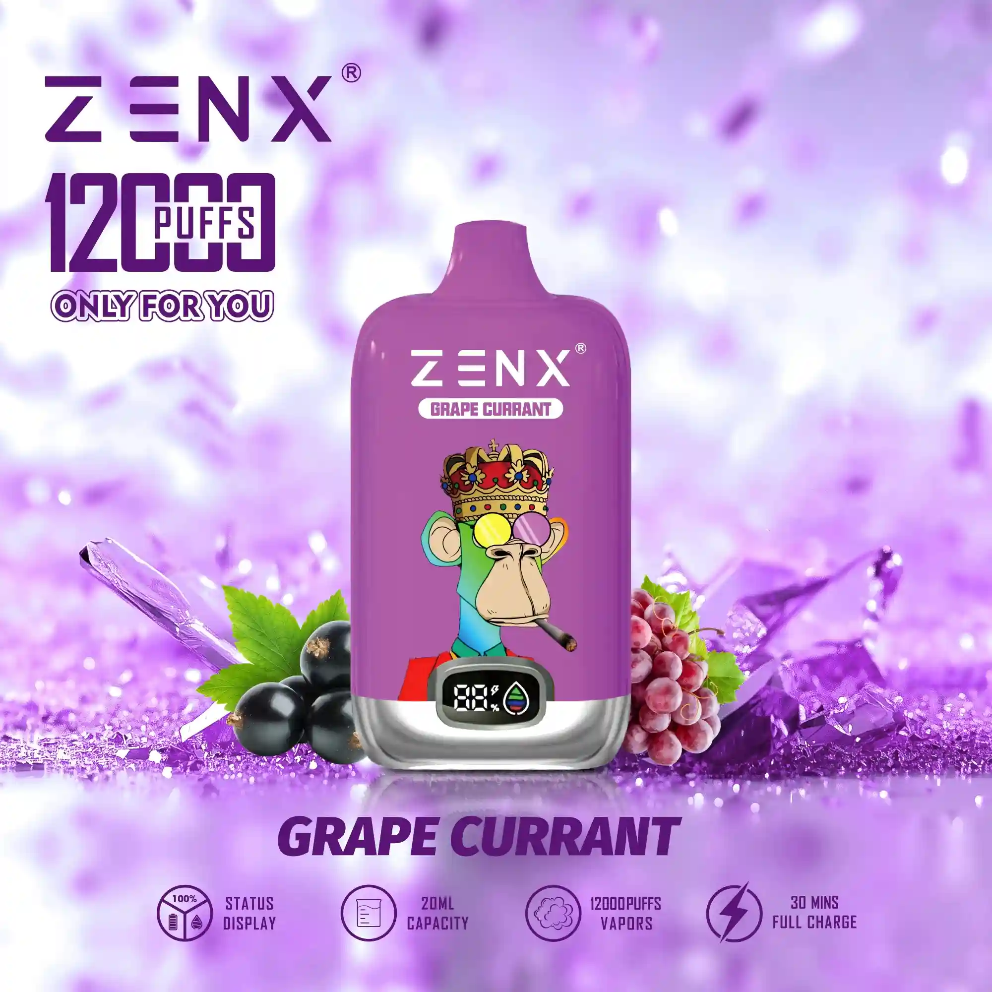 ZENX RandM Tornado NFT Digital Box 12000 Puffs Wegwerp Vape Pod - Grape Currant Vape - zenxvape.nl