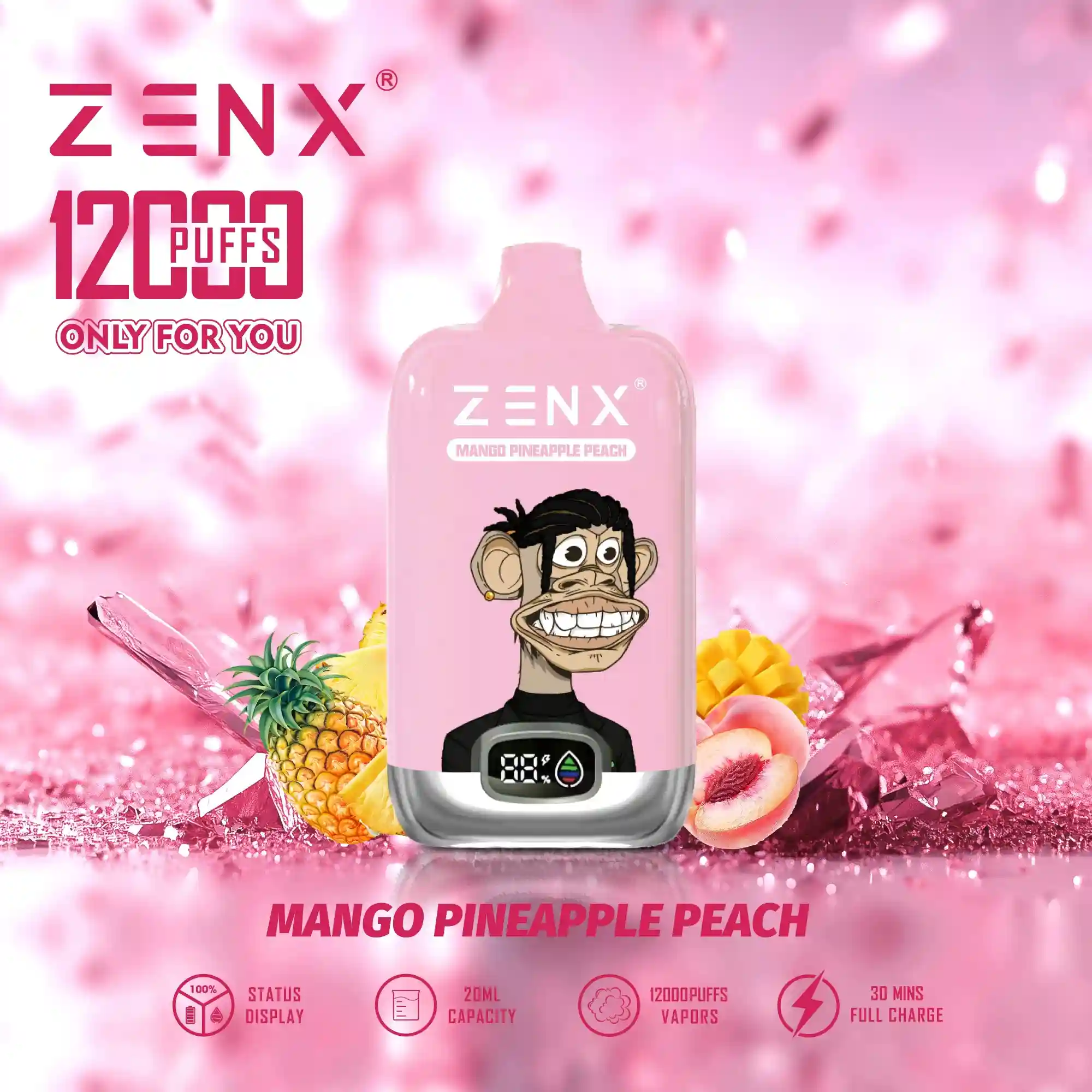 ZENX RandM Tornado NFT Digital Box 12000 Puffs Wegwerp Vape Pod - Pineapple Mango Peach Vape - zenxvape.nl