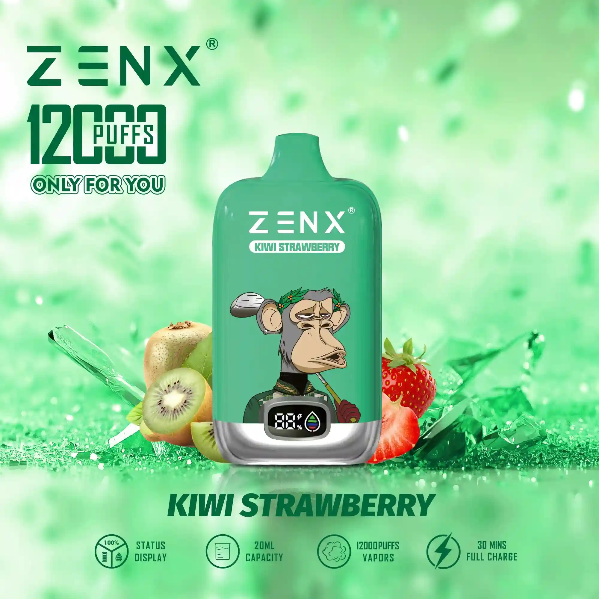 ZENX RandM Tornado NFT Digital Box 12000 Puffs Wegwerp Vape Pod - Strawberry Kiwi Vape - zenxvape.nl