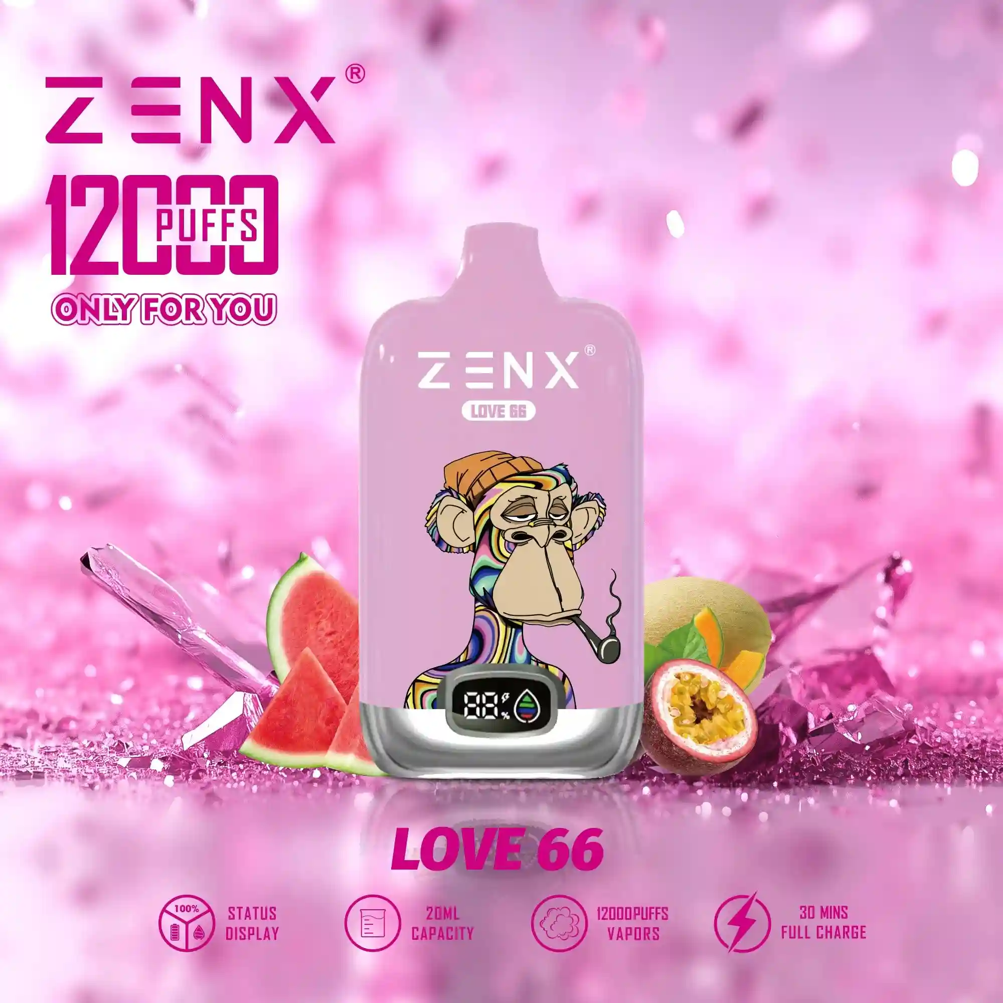 ZENX RandM Tornado NFT Digital Box 12000 Puffs Wegwerp Vape Pod - Love 66 Vape - zenxvape.nl