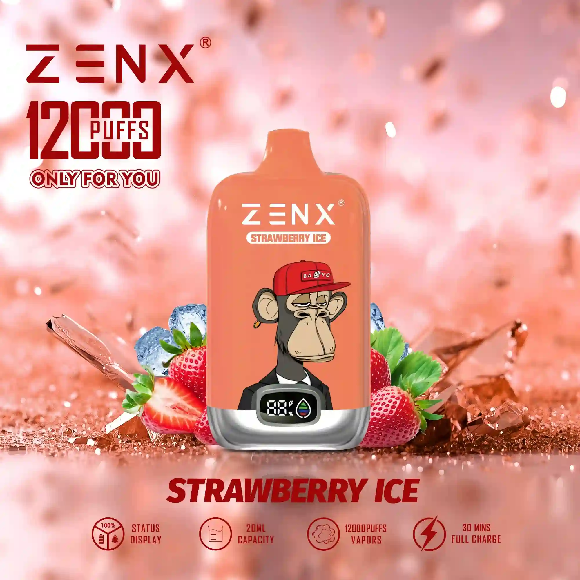 ZENX RandM Tornado NFT Digital Box 12000 Puffs Wegwerp Vape Pod - Strawberry Ice Vape - zenxvape.nl