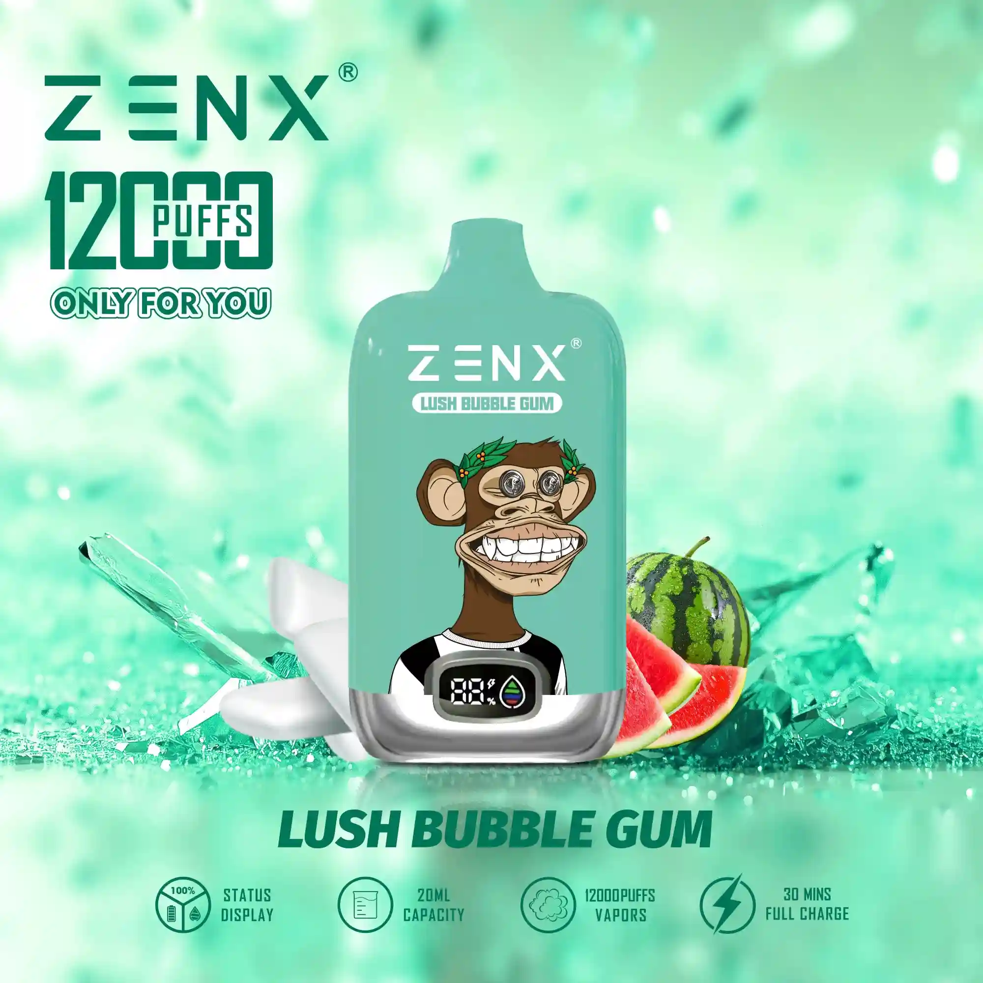 ZENX RandM Tornado NFT Digital Box 12000 Puffs Wegwerp Vape Pod - Lush Bubble Gum Vape - zenxvape.nl