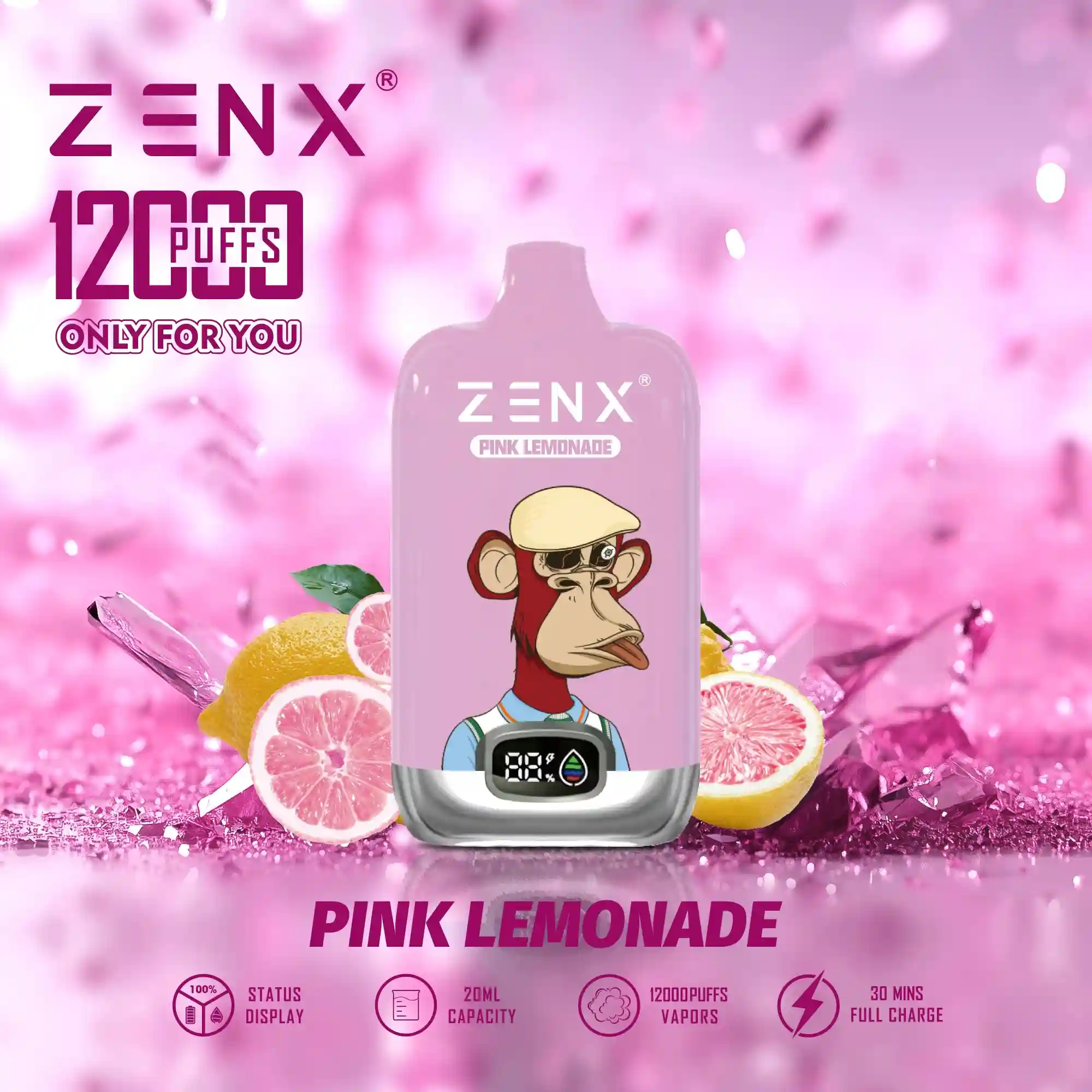 ZENX RandM Tornado NFT Digital Box 12000 Puffs Wegwerp Vape Pod - Pink Lemonade Vape - zenxvape.nl