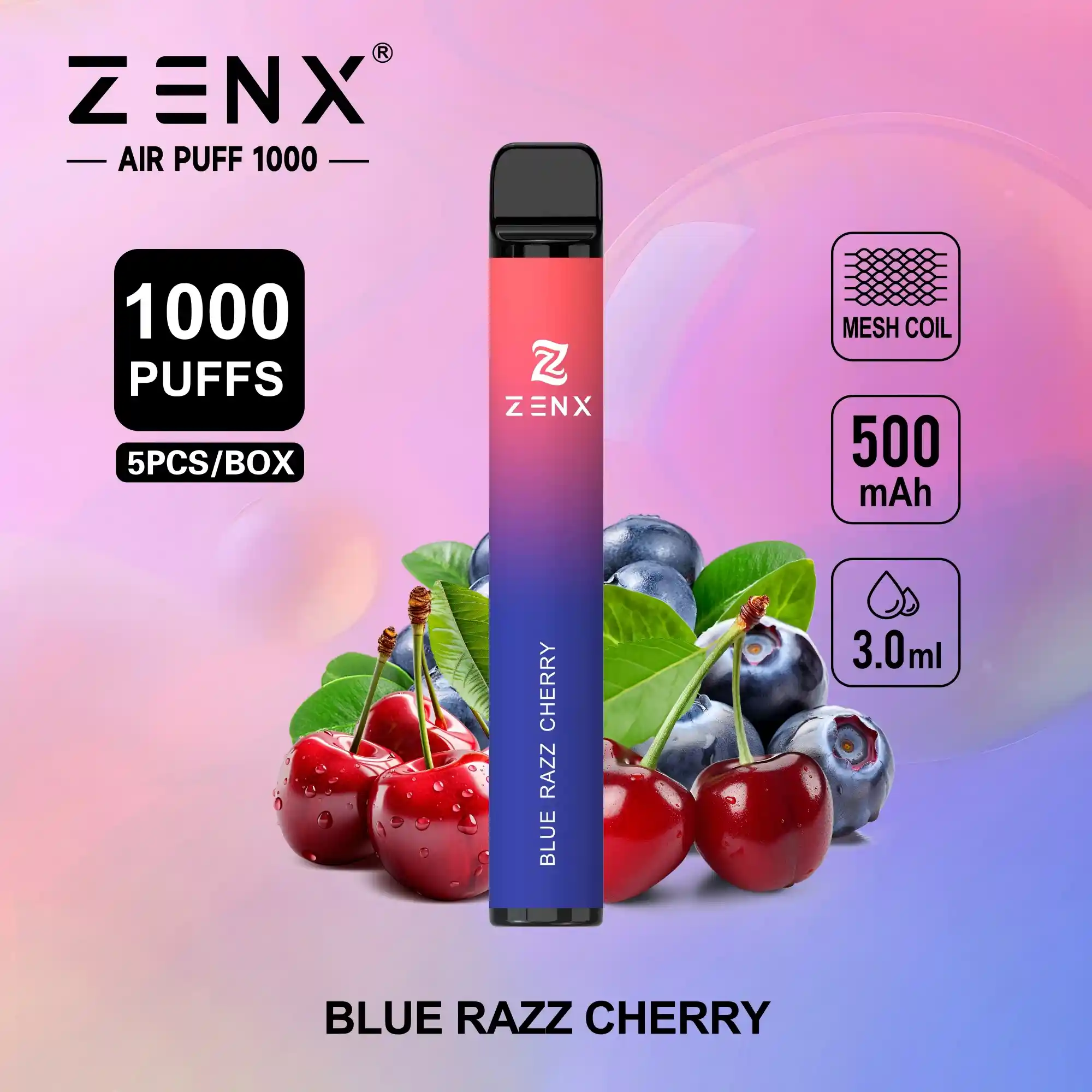 ZENX Air Puff 1000 Puffs Disposable Vape Pen - (Nic 2% 5 Vape/Box)