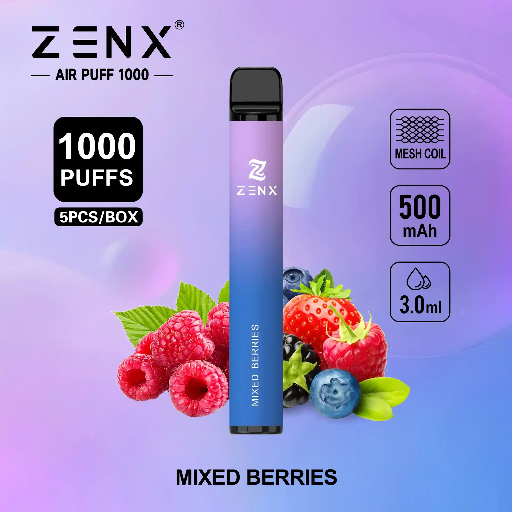 ZENX Air Puff 1000 Puffs Disposable Vape Pen - (Nic 2% 5 Vape/Box)